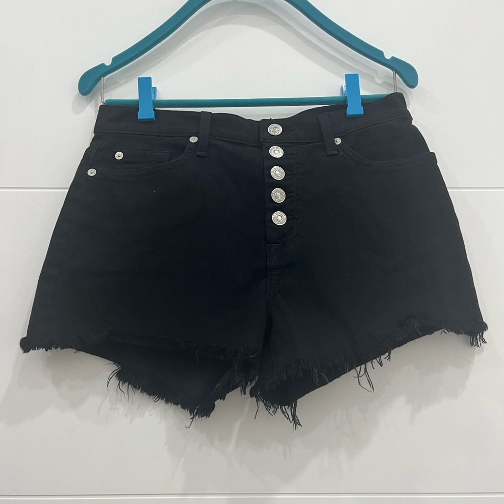 7 For All Mankind Black Denim Buttoned Shorts